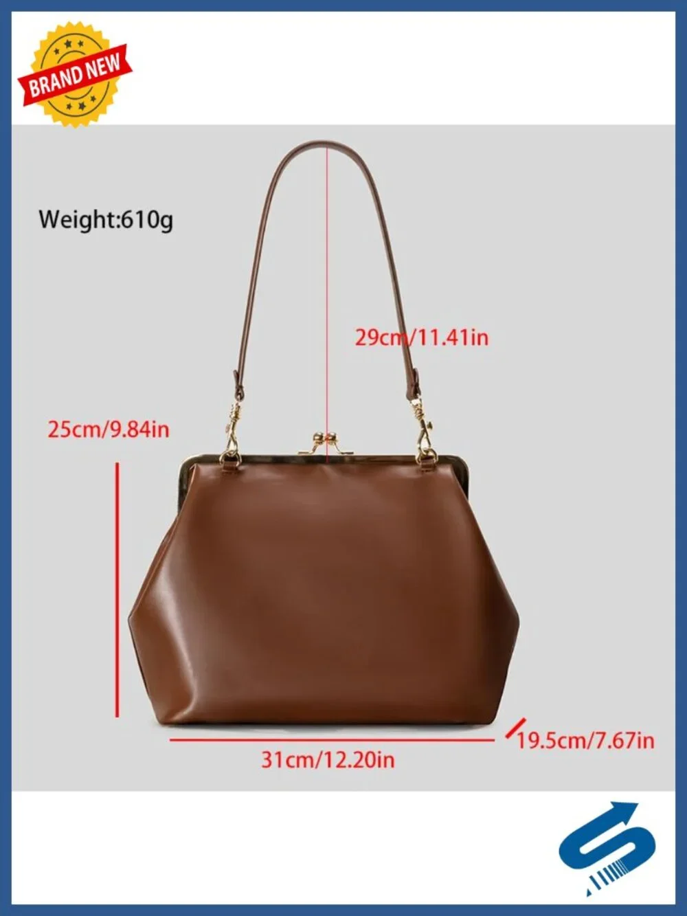 Faux Leather Kiss-Lock Satchel Shoulder Bag Tote Purse